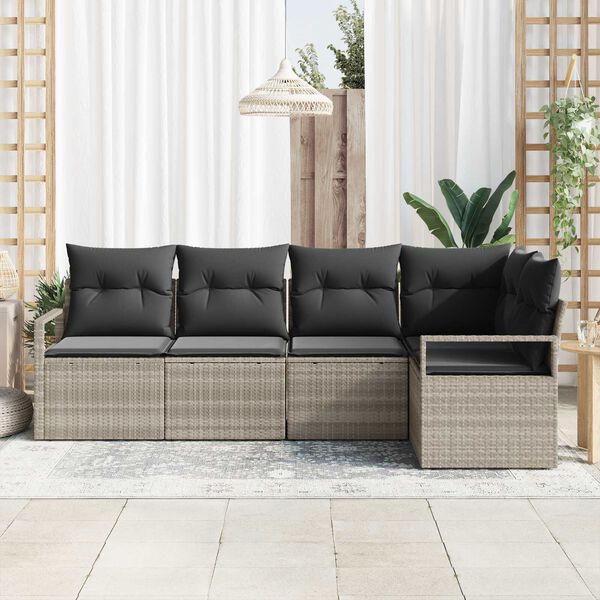 vidaXL Tuin Sofa Set met kussen met opslag 5 pcs Lichtgrijs