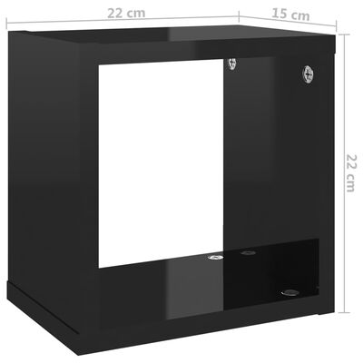 vidaXL Wandschappen kubus 6 st 22x15x22 cm hoogglans zwart