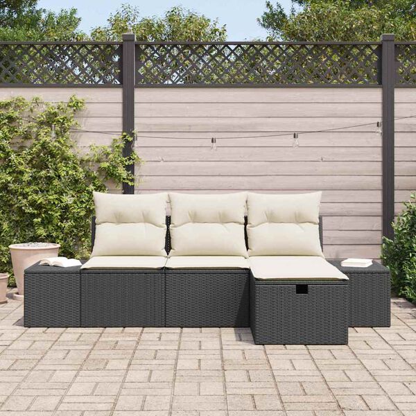 vidaXL Tuin Sofa Set met kussen 4 pcs Zwart Poly riet