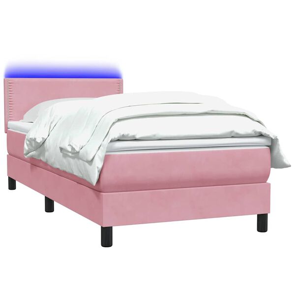 vidaXL Boxspring met matras fluweel roze 90x210 cm