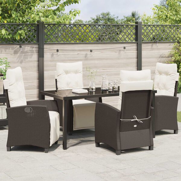 vidaXL Tuin eettafelset met kussen 5 pcs Bruin poly rattan