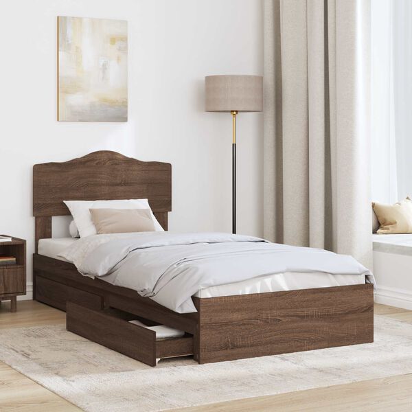 vidaXL Opslag bed met hoofdeinde Bruin Eiken 90 x 190 cm Bewerkt hout