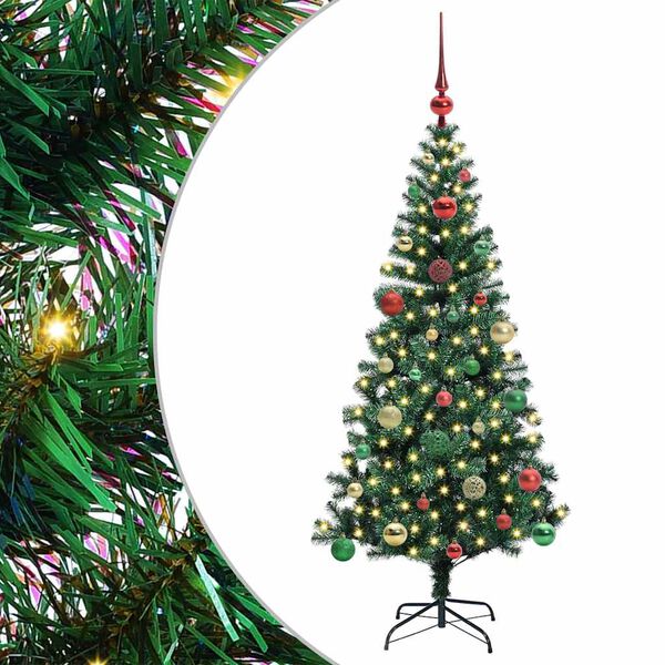 vidaXL Kunstmatig Voorverlicht Kerstboom Groen 150 cm PVC en Metaal