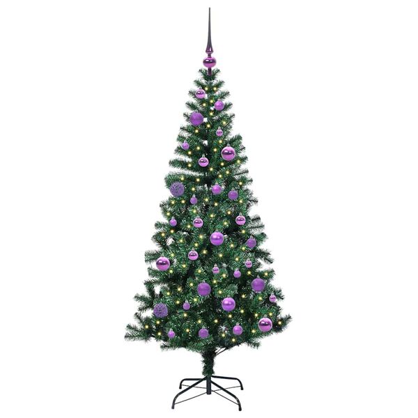 vidaXL Kunstmatig Voorverlicht Kerstboom Groen 150 cm PVC en Metaal