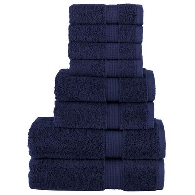 vidaXL 8-delige Handdoekenset 600 g/m² 100% katoen marineblauw