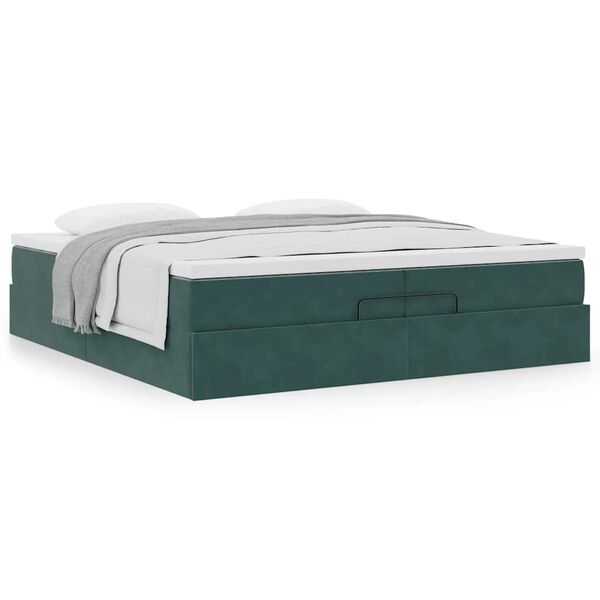 vidaXL Ottoman bed met matrassen 200x200cm fluweel donkergroen