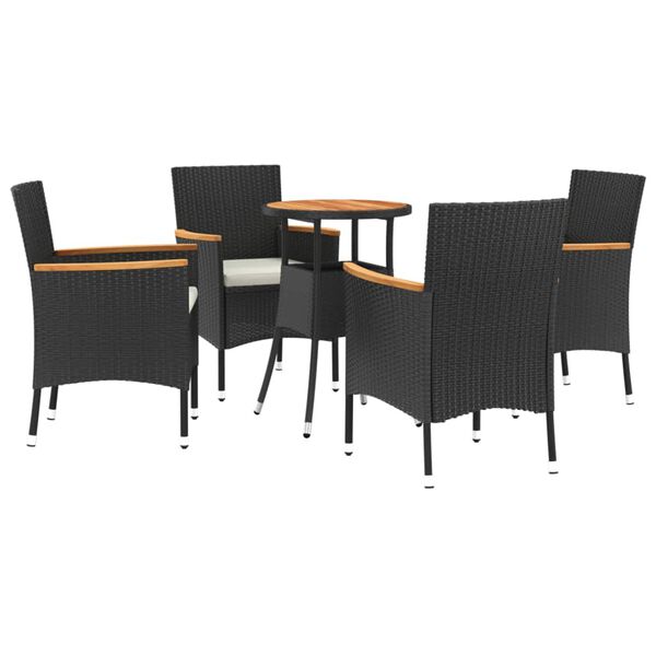 vidaXL 5-delige Bistroset met kussens poly rattan zwart