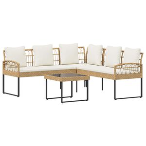 vidaXL Tuinbankenset 2 st Naturel Poly Rattan Staal