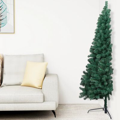 vidaXL Kunstkerstboom met verlichting en kerstballen half 120 cm groen