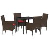 vidaXL Tafel en stoelen set 5 st Bruin en Rood PE Rattan