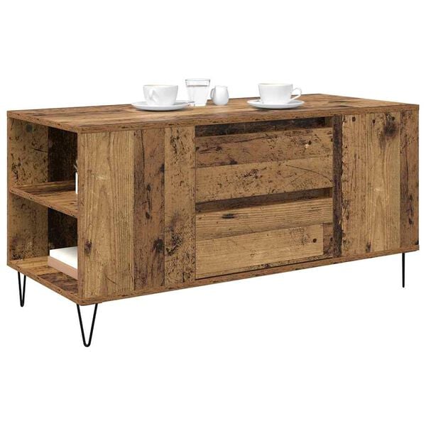 vidaXL Salontafel met lade Oud Hout 102 x 44,5 x 50 cm Bewerkt hout