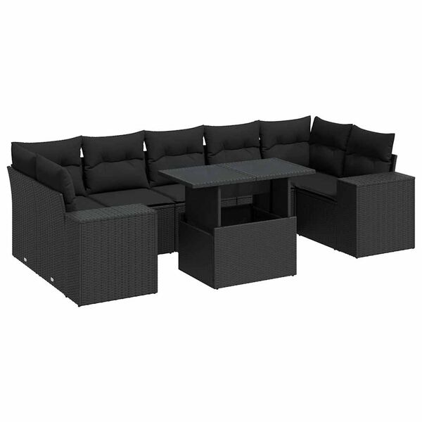 vidaXL 8-delige Loungeset met kussens poly rattan zwart