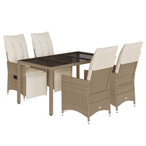 vidaXL 5-delige Bistroset met kussens poly rattan beige