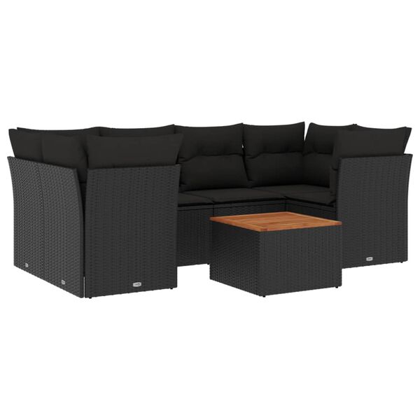 vidaXL 7-delige Loungeset met kussens poly rattan zwart
