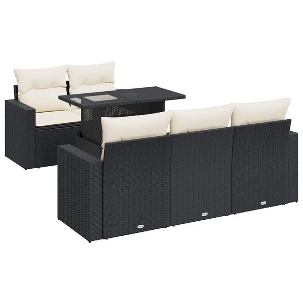 vidaXL 6-delige Loungeset met kussens poly rattan zwart