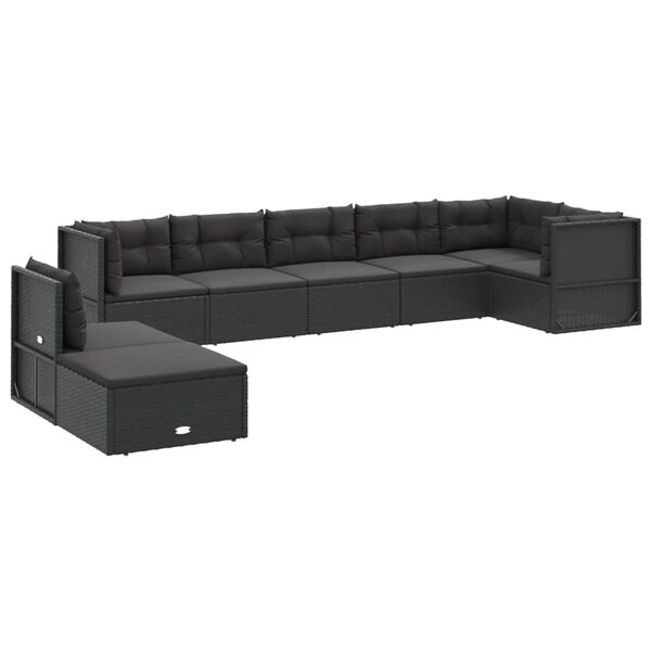 vidaXL 8-delige Loungeset met kussens poly rattan zwart