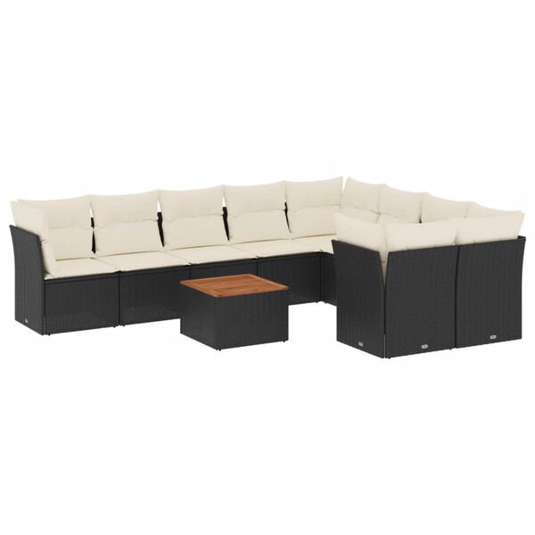 vidaXL 10-delige Loungeset met kussens poly rattan zwart