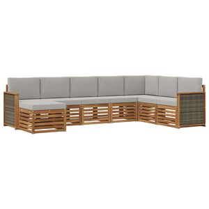 vidaXL Buiten bankenset met kussen 6 pcs Naturel en lichtgrijs
