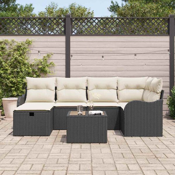 vidaXL Tuin Sofa Set met kussen met opslag 7 pcs Zwart Poly riet