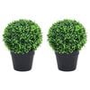 vidaXL Kunstplanten met pot 2 st buxus bolvorming 32 cm groen