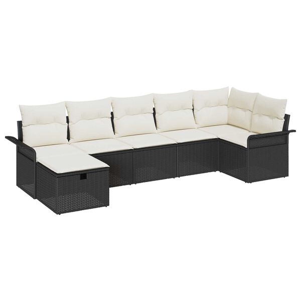 vidaXL Tuin Sofa Set met kussen met opslag 7 pcs Zwart Poly riet