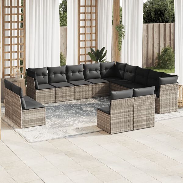 vidaXL 13-delige Loungeset met kussens poly rattan lichtgrijs