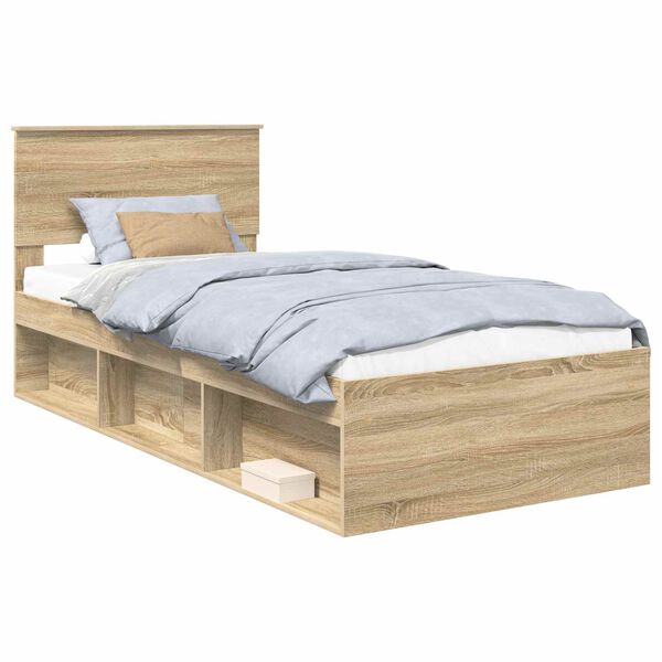 vidaXL Bedframe met hoofdeinde Sonoma Eiken 90 x 200 cm Bewerkt hout