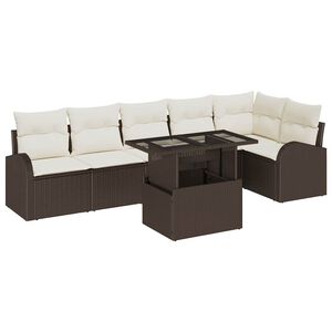 vidaXL Tuin Sofa Set met kussen 7 pcs Bruin en cr&egrave;me poly rattan