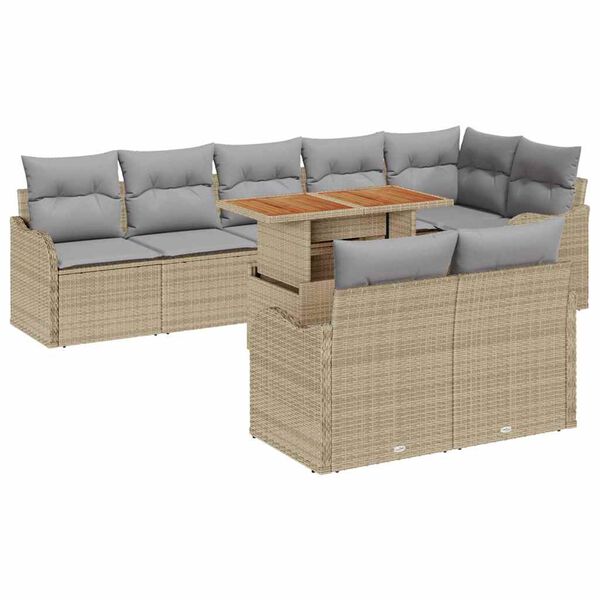 vidaXL Tuin Sofa Set met kussen 9 pcs beige en lichtgrijs