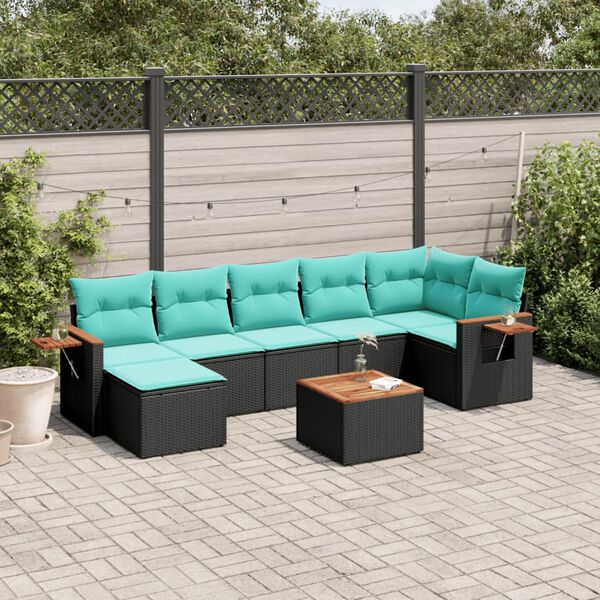 vidaXL 8-delige Loungeset met kussens poly rattan zwart