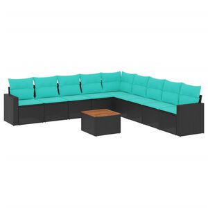 vidaXL 10-delige Loungeset met kussens poly rattan zwart