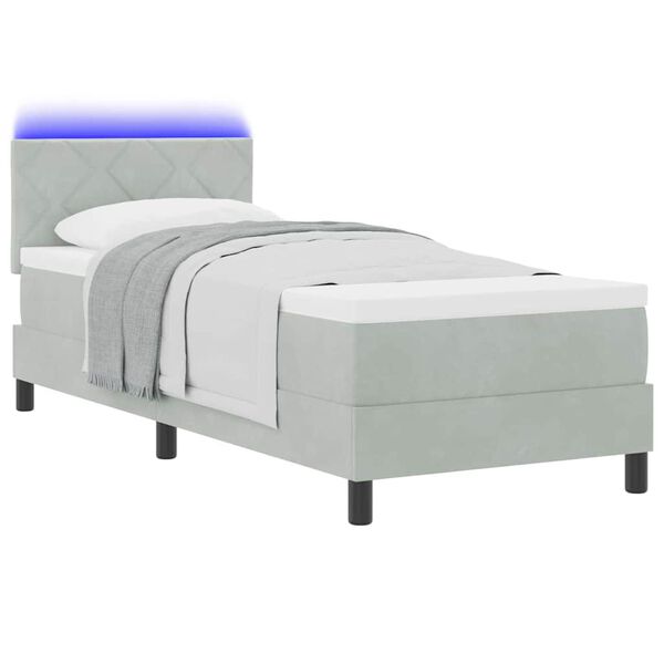 vidaXL LED Box Spring Bed met matras Lichtgrijs 80 x 200 cm Fluweel