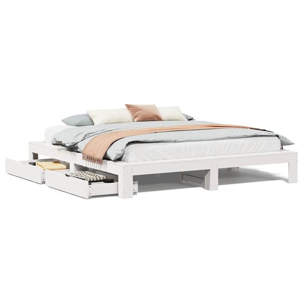 vidaXL Bedframe zonder matras massief grenenhout wit 180x200 cm