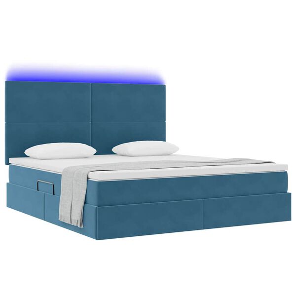 vidaXL Opbergbed met LED met matras Donkerblauw 180 x 200 cm Fluweel