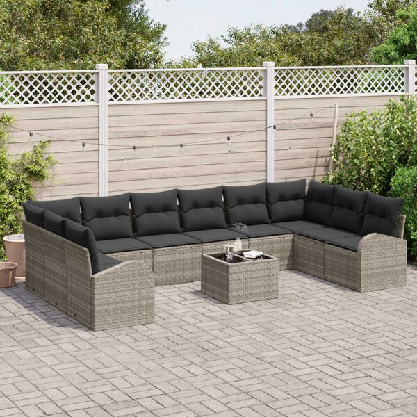 vidaXL Tuinbankenset met kussen 11 pcs Lichtgrijs poly rattan