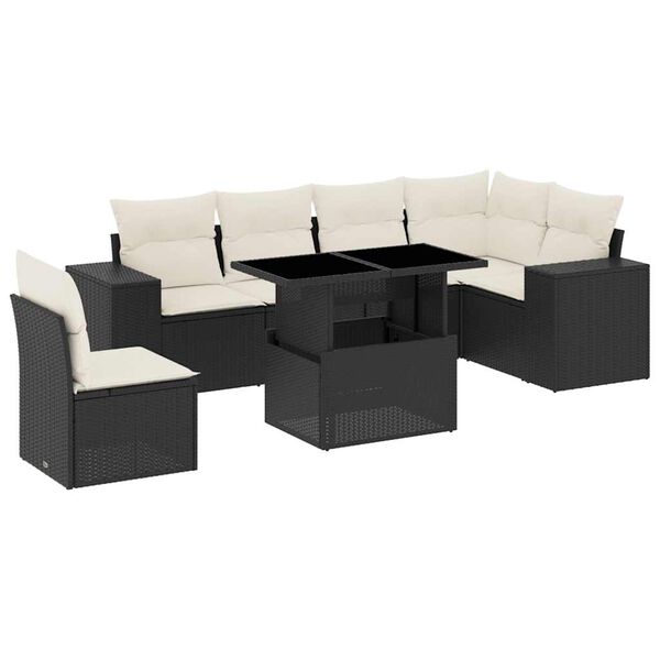 vidaXL 7-delige Loungeset met kussens poly rattan zwart