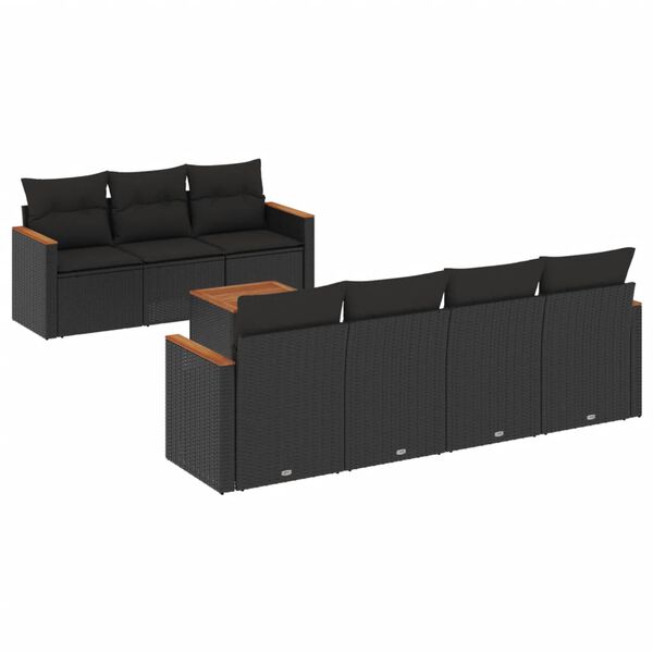 vidaXL 8-delige Loungeset met kussens poly rattan zwart