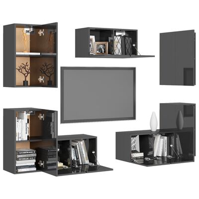 vidaXL 7-delige Tv-meubelset spaanplaat hoogglans grijs