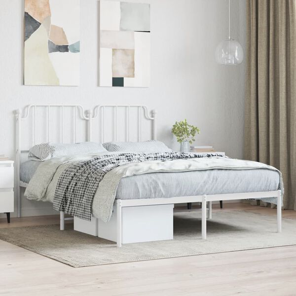 vidaXL Bedframe met hoofdbord metaal wit 140x200 cm