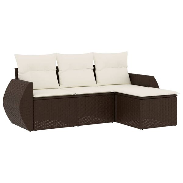 vidaXL 4-delige Loungeset met kussens poly rattan bruin