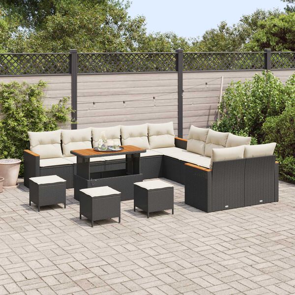 vidaXL Tuin Sofa Set met kussen Zwart Poly riet