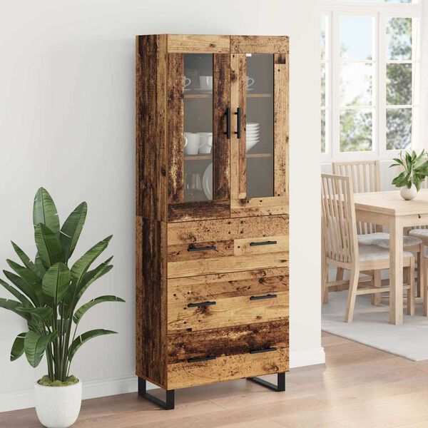 vidaXL Hoge kast met lade 2 pcs Oud Hout Geengineerd Hout en Glas