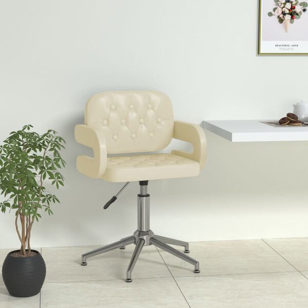 vidaXL Eetkamerstoel draaibaar kunstleer cr&egrave;mekleurig