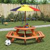 vidaXL Picknicktafel voor 4 kinderen met parasol zeshoekig vurenhout