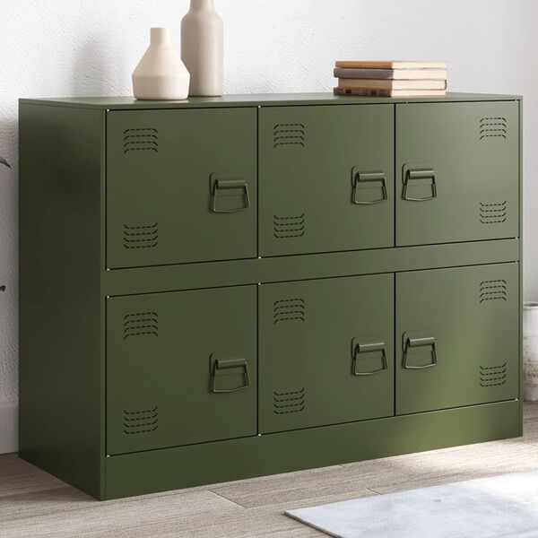 vidaXL Dressoir 99x39x73 cm staal olijfgroen