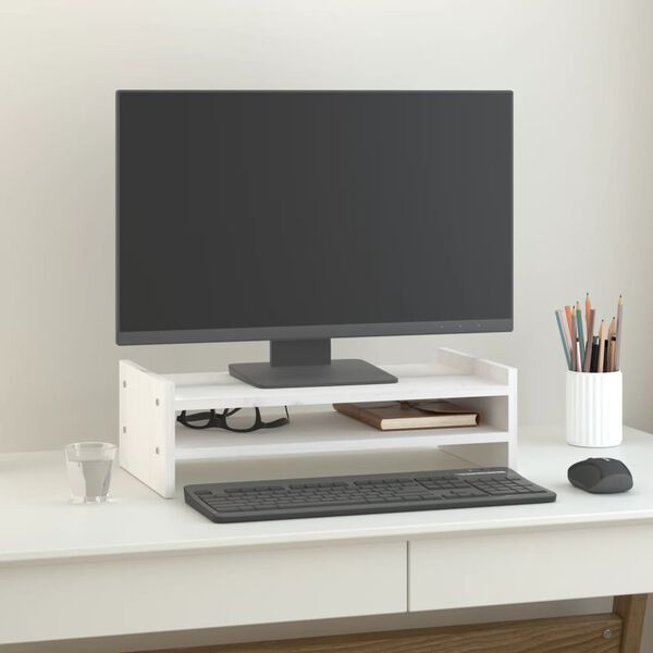 vidaXL Monitorstandaard 50x27x15 cm massief grenenhout wit