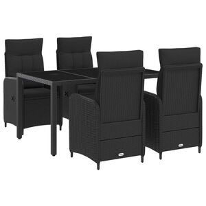 vidaXL Buiten eettafelset 5 st Zwart poly rattan