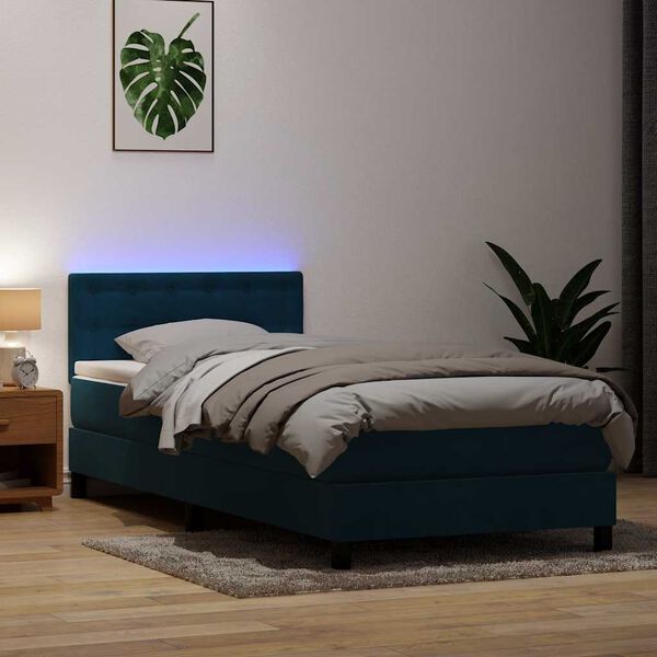 vidaXL Boxspring met matras en LED fluweel donkerblauw 80x210 cm