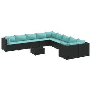 vidaXL 11-delige Loungeset met kussens poly rattan zwart
