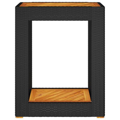 vidaXL Tuinbijzettafel met houten blad 60x40x75 cm poly rattan zwart